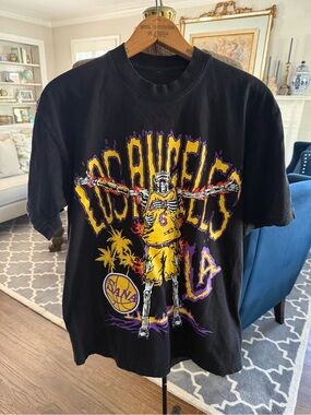 Mens Sana Detroit King James Los Angeles LA Lakers shirt Medium Skeleton jersey